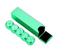 Saterkali Aluminum Dice, 1 Set of 5 Pieces 6 Sided Dice 16mm Rounded Points Metal Dice Portable with Storage Case for Party Games Durable Metal Dice Aluminum Case Set Green