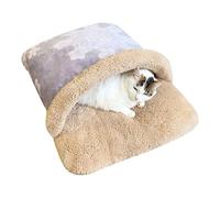 Saterkali Cat Sleeping Bag, Thickened Fleece Cove With Sponge Supported Mouth Anti Slip Bottom， For Indoor Warm Kitten Bed Cave Pet Cushion Soft Plush PP Cotton Filled Purple