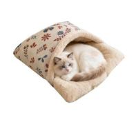 Saterkali Cat Sleeping Bag, Thickened Fleece Cove With Sponge Supported Mouth Anti Slip Bottom， For Indoor Warm Kitten Bed Cave Pet Cushion Soft Plush PP Cotton Filled Wine Red