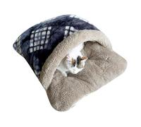 Saterkali Cat Sleeping Bag, Thickened Fleece Cove With Sponge Supported Mouth Anti Slip Bottom， For Indoor Warm Kitten Bed Cave Pet Cushion Soft Plush PP Cotton Filled Grey Blue