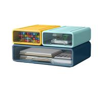 Saterkali Clear Desk Storage Organizer with Window Stackable Drawer Box 3/4Pcs Large Capacity Dustproof Office File Container for Home Office B