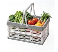 Saterkali Collapsible Plastic Storage Crate with Handles, Stackable Hollow Foldable Basket, Large Capacity Space Saving Organizer Bin for Kitchen Bedroom Office Picnic Shopping(Grey M)