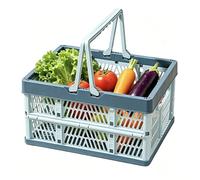 Saterkali Collapsible Plastic Storage Crate with Handles, Stackable Hollow Foldable Basket, Large Capacity Space Saving Organizer Bin for Kitchen Bedroom Office Picnic Shopping(Blue L)