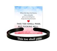 Saterkali Engraved Inspirational Cuff Bracelet, This Too Shall Pass Message Stainless Steel Adjustable Bangle, Jewellery Gift For Women Daily Wear Encouragement Black