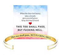 Saterkali Engraved Inspirational Cuff Bracelet, This Too Shall Pass Message Stainless Steel Adjustable Bangle, Jewellery Gift For Women Daily Wear Encouragement Platinum