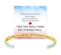 Saterkali Engraved Inspirational Cuff Bracelet, This Too Shall Pass Message Stainless Steel Adjustable Bangle, Jewellery Gift For Women Daily Wear Encouragement Green Gold