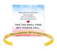 Saterkali Engraved Inspirational Cuff Bracelet, This Too Shall Pass Message Stainless Steel Adjustable Bangle, Jewellery Gift For Women Daily Wear Encouragement Yellow