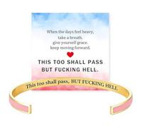 Saterkali Engraved Inspirational Cuff Bracelet, This Too Shall Pass Message Stainless Steel Adjustable Bangle, Jewellery Gift For Women Daily Wear Encouragement Pink