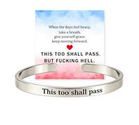 Saterkali Engraved Inspirational Cuff Bracelet, This Too Shall Pass Message Stainless Steel Adjustable Bangle, Jewellery Gift For Women Daily Wear Encouragement Silver