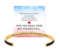 Saterkali Engraved Inspirational Cuff Bracelet, This Too Shall Pass Message Stainless Steel Adjustable Bangle, Jewellery Gift For Women Daily Wear Encouragement Black Golden