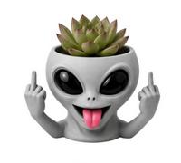 Saterkali Funny Extraterrestrial Face Head Planter, 3D Printed Matte Gray PLA Mini Pot, Novelty Desktop Succulents Cactus Container for Cyber Industrial Home Decor Gift J