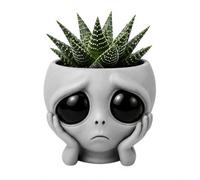 Saterkali Funny Extraterrestrial Face Head Planter, 3D Printed Matte Gray PLA Mini Pot, Novelty Desktop Succulents Cactus Container for Cyber Industrial Home Decor Gift F