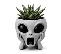 Saterkali Funny Extraterrestrial Face Head Planter, 3D Printed Matte Gray PLA Mini Pot, Novelty Desktop Succulents Cactus Container for Cyber Industrial Home Decor Gift K