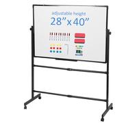 Saterkali Magnetic Mobile White Board, 40x28 Double Sided Dry Erase Board Rolling Board, Height Adjustable Standing Whiteboard on Wheels for Home Office Classroom with 10 Markers, 12 Magnets Black 70