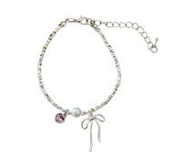 Saterkali Pink Heart Bowknot Bracelet for Women Dainty Star Silver Bracelet Adjustable Open Cuff Wrist Jewelry Gift for Girls pink A