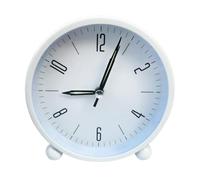Saterkali Retro Metal Alarm Clock with Night Light, Silent Non Ticking Analog Round Table Clocks, Battery Operated Bedside Nightstand Clock for Kids Students Bedroom Desk Dorm White