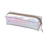 Saterkali Smooth Zipper Pencil Pouch, Reinforced Edge Pencil Pouch in Gradient Color, Faux Leather School Bag for Teens, Durable Pen Organizer, Colorful Shiny Finish, 19cm Long Silver