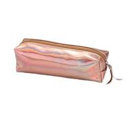 Saterkali Smooth Zipper Pencil Pouch, Reinforced Edge Pencil Pouch in Gradient Color, Faux Leather School Bag for Teens, Durable Pen Organizer, Colorful Shiny Finish, 19cm Long Rose Gold