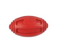 Saterkali Squeaky Dog Toy, Rugby Shape Red TPR Material Concave-Convex Texture Teeth Cleaning, for Puppy Teething Medium Large Dogs Solo Play A