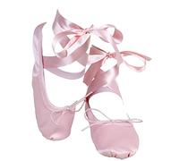 Satin Ballet Dance Shoes Full Suede Sole - Flat Slippers with Silky Ribbon Gymnastics Shoes for Child Adult Girls Women Pink
