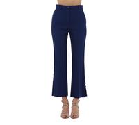 Satin Bands Crêpe Tuxedo Trousers - female - Elisabetta Franchi - Wide Trousers - Blue - S - Trousers S