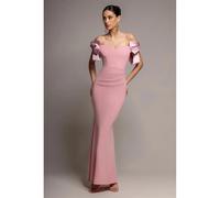 Satin Bardot Collar Dress Women Goddiva Maxi Rose 42