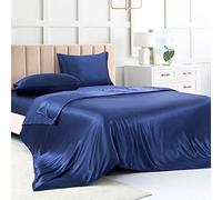 Satin Bed Sheets California King Size Bedsheet Set, Navy Blue Silk Sheets, 4 - Pieces Soft Bedding Set with 1 Deep Pocket Fitted Sheet, 1 Flat Sheet, 2 Pillowcase
