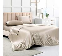Satin Bed Sheets Full Size Sheet Sets, Taupe Silk Sheets, 4 - Pieces Soft Bedding Set with 1 Deep Pocket Fitted Sheet,1 Flat Sheet,2 Pillowcase