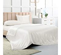 Satin Bed Sheets King Size Sheets, White Silk Sheets, 4 - Pieces Soft Bedding Set with 1 Deep Pocket Fitted Sheet,1 Flat Sheet,2 Pillowcase