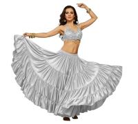 Satin Belly Dance Skirt - 25-Yard 4-Tier Maxi with Elastic Waistband - One Size - Flowy Performance Costume for Stage, Bollywood, Tribal, Cosplay & Festival Wear - 41 Colours