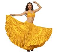 Satin Belly Dance Skirt - 25-Yard 4-Tier Maxi with Elastic Waistband - One Size - Flowy Performance Costume for Stage, Bollywood, Tribal, Cosplay & Festival Wear - 41 Colours