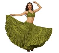 Satin Belly Dance Skirt - 25-Yard 4-Tier Maxi with Elastic Waistband - One Size - Flowy Performance Costume for Stage, Bollywood, Tribal, Cosplay & Festival Wear - 41 Colours