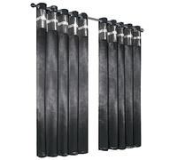 Satin Blackout Crushed Velvet Diamante Band Eyelet Window Curtains Pair Thermal Soft Insulated Self Lined Panels (Silver, W66 x L90 Inch)