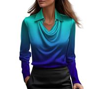 Satin Blouse for Women UK Elegant Long Sleeves Draped Cowl Neck Tie Collar Silk Ruched Shirt Lightweight Comfy Going Out Office Work Party Going Out Top Shirts Tunics Clothes Ladies Evening Tops