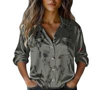 Satin Blouses for Women UK Elegant Smart 3/4 Sleeve Boho Floral Shirts Button Down Stretch Fitted Wrinkle Free Spring Clothes Plus Size Going Out Tunic Tops for Older Women UK