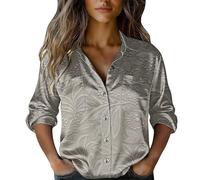 Satin Blouses for Women UK Elegant Smart 3/4 Sleeve Boho Floral Shirts Button Down Stretch Fitted Wrinkle Free Spring Clothes Plus Size Going Out Tunic Tops for Older Women UK