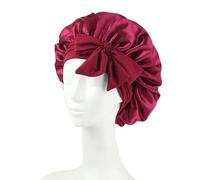 Satin Bonnet, Adjustable Night Sleeping Cap, Elastic Band Silk Bonnet with Bow, for Washing, Makeup, Sport (Red)