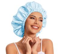 Satin Bonnet for Sleeping - Slouchy Beanie Hat Sleep Cap for Women's Natural & Curly Hair (Blue)