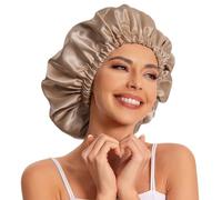 Satin Bonnet for Sleeping - Slouchy Beanie Hat Sleep Cap for Women's Natural & Curly Hair (Khaki)