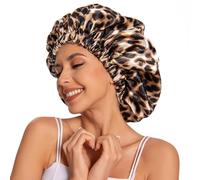 Satin Bonnet for Sleeping - Slouchy Beanie Hat Sleep Cap for Women's Natural & Curly Hair (Leopard)