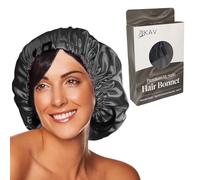 Satin Bonnet for Women, XL Reversable Beanie for Various Hair Types, Satin Sleeping Cap with Adjustable Strap, 2-Tone 2-Layer (Black)