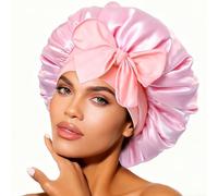 Satin Bonnet Night Sleep Cap, Silk Hood for Sleeping, Adjustable Silk Cap, Double-Sided Sleep Cap Silk for Long Hair & Curls, Pink