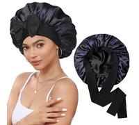 Satin Bonnet Silk Bonnet for Sleeping Silk Sleep Cap Double Layer Hair Bonnet with Elastic Tie Band for Curly Hair Night Cap(Nebula+Black)