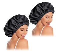 Satin Bonnet Silk Bonnet Hair Bonnet for Sleeping-Slouchy Beanie Hat Satin Sleep Cap for Women's Natural & Curly Hair(2Pcs Black)