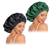Satin Bonnet Silk Bonnet Hair Bonnet for Sleeping-Slouchy Beanie Hat Satin Sleep Cap for Women's Natural & Curly Hair(Black&Blackish Green)