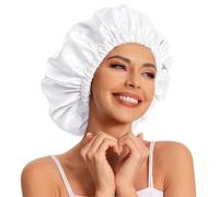 Satin Bonnet Silk Bonnet Hair Bonnet for Sleeping-Slouchy Beanie Hat Satin Sleep Cap for Women's Natural & Curly Hair(New White)