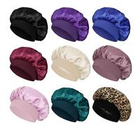 Satin Bonnet Silk Hair Bonnet for Sleeping Women Men Night Cap Sleep Bonnet Hat Hair Cap 9 Pack with Wide Band, Multicolor1, One Size
