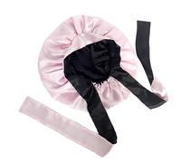 Satin Bonnet Silk Hair Wrap for Sleeping Night Sleep Caps with Wide Elastic Band Soft Head Cover Sleeping Hat for Women and Girls Curly Hair Djustable Double-Sided Sleep Bonnet (Black and Pink)