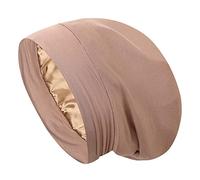 Satin Bonnet Sleep Cap Hair Cover Bonnet Satin Lined Slouchy Beanie Silk Lined Night Sleeping Hat for Cuirly Hair, Khaki, One Size