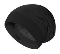 Satin Bonnet Unisex Satin-Lined Polyester & Spandex Hair Bonnet for Sleeping/Chemo Adjustable Casual Easy Mathing Slouchy Beanie for Daily Wear, Black